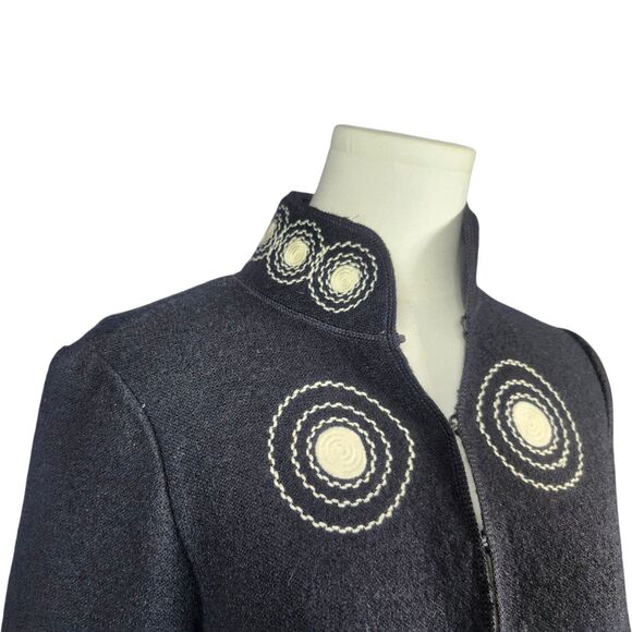 VTG VICTOR COSTA Embroidered BLACK/WHITE Wool Coat Sweater Heavy Women’s XS - Picture 7 of 16